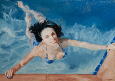 Painting titled "Bather" by Yury Smirnov, Original Artwork, Oil Mounted on Wood Stretcher frame