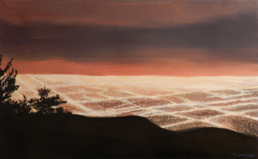 Painting titled "Night L. A." by Yury Smirnov, Original Artwork, Oil Mounted on Wood Stretcher frame