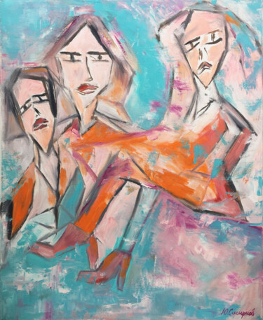 Картина под названием "Three girls" - Yury Smirnov, Подлинное произведение искусства, Масло Установлен на Деревянная рама дл…