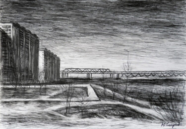 Dessin intitulée "Borsky bridge" par Yury Smirnov, Œuvre d'art originale, Graphite