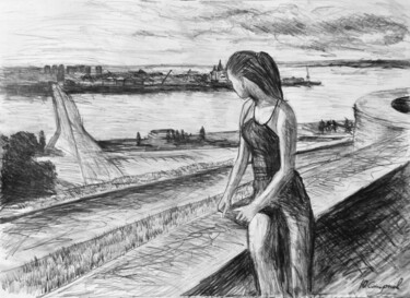 Рисунок под названием "Girl looking at the…" - Yury Smirnov, Подлинное произведение искусства, Графит