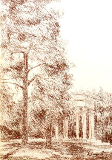 Drawing titled "Sormovsky park №3" by Yury Smirnov, Original Artwork, Conté
