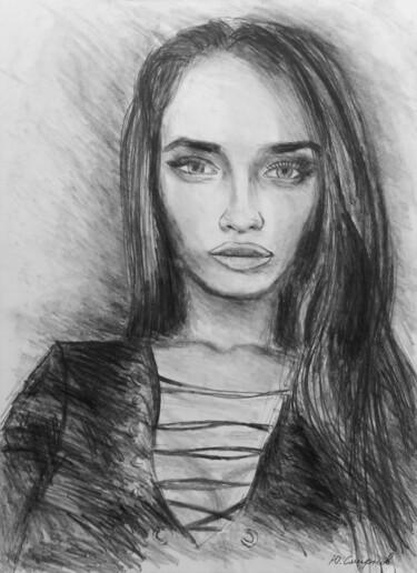 Рисунок под названием "Unknown girl" - Yury Smirnov, Подлинное произведение искусства, Графит