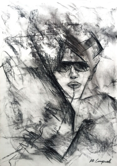 Drawing titled "Portrait of a woman" by Yury Smirnov, Original Artwork, Charcoal