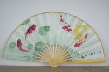 Schilderij getiteld "Eventail koï" door Yuxiang Liu, Origineel Kunstwerk, pigmenten