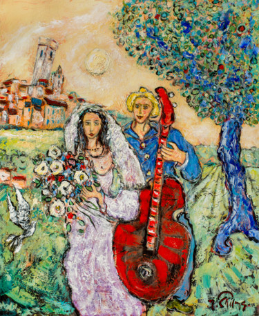 Pittura intitolato "La mariée de Saint-…" da Yvan Philmer, Opera d'arte originale, Olio