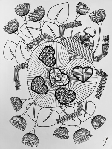 「Ladybug」というタイトルの描画 Yvartによって, オリジナルのアートワーク, インク