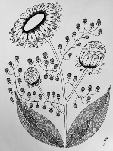 Drawing titled "Flower" by Yvart, Original Artwork, Ink