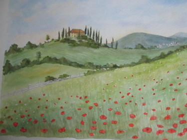 Pintura titulada "Coquelicots en Tosc…" por Yveline Corbard, Obra de arte original, Acuarela