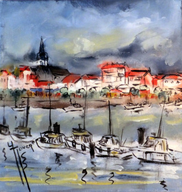 Painting titled "orage sur st-gilles…" by Yveline Javer, Original Artwork, Oil