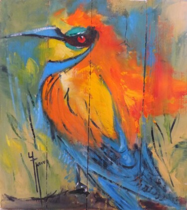 Pintura titulada "Oiseau multicolore" por Yveline Javer, Obra de arte original, Oleo