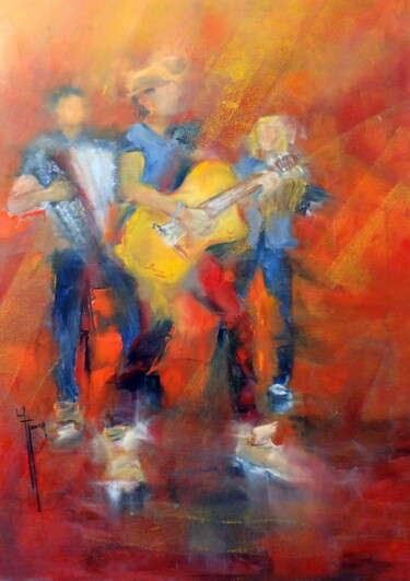 Peinture intitulée "Concert Guitare" par Yveline Javer, Œuvre d'art originale, Huile