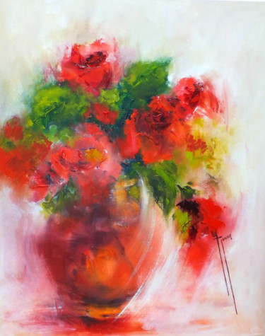Peinture intitulée "Eclat rouge" par Yveline Javer, Œuvre d'art originale, Huile