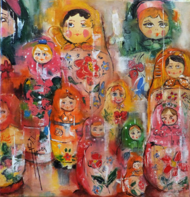 Ζωγραφική με τίτλο "poupées russes papi…" από Yveline Javer, Αυθεντικά έργα τέχνης, Λάδι