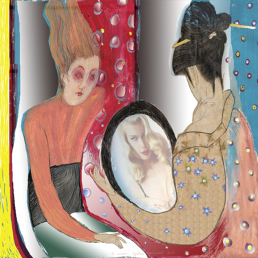 Arte digitale intitolato "Dans le miroir" da Yveline Tainmont, Opera d'arte originale, Collage digitale