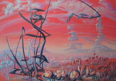 「paysage n°8」というタイトルの絵画 Yves Gaudillatによって, オリジナルのアートワーク, オイル ウッドストレッチャーフレームにマウント