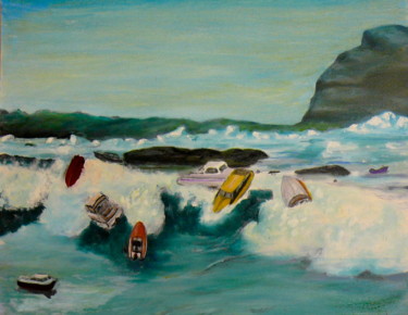 Peinture intitulée "Tsunami" par Yves Le Mauff, Œuvre d'art originale, Huile