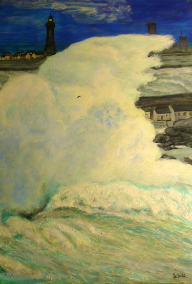 Painting titled "La vague brisée" by Yves Le Mauff, Original Artwork, Oil