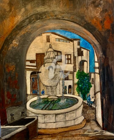 Painting titled "Saint Paul de Vence" by Yves Perrotte, Original Artwork, Acrylic Mounted on Wood Stretcher frame
