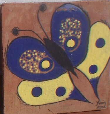 Peinture intitulée "Butterfly Blue on r…" par Yvonne Palmer, Œuvre d'art originale
