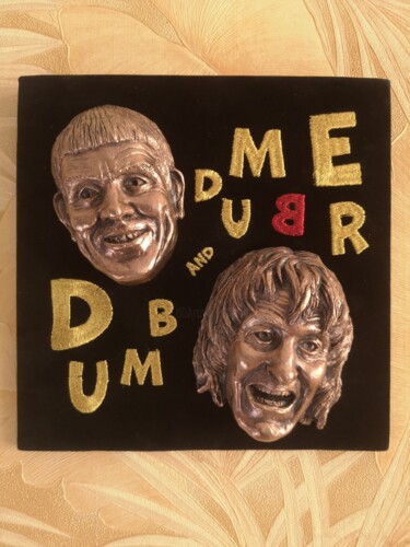 Sculpture titled "Dumb And Dumber" by Evgen Zaborovsky, Original Artwork, Bronze Mounted on Wood Panel