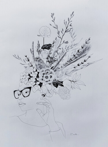 Disegno intitolato "Les lunettes graphi…" da Elsa Ducourret (Zaelle), Opera d'arte originale, Pennarello
