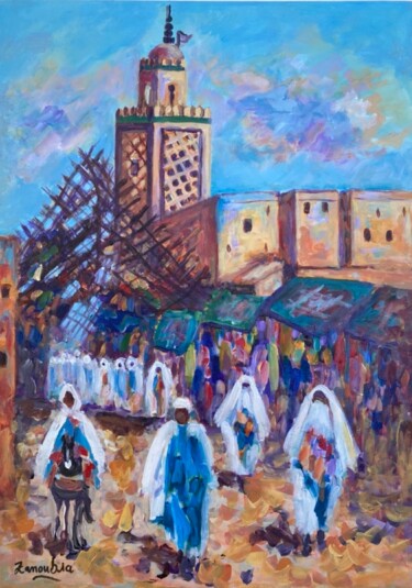"Souk de Marrakech" başlıklı Tablo Zanoubia tarafından, Orijinal sanat, Akrilik Ahşap Sedye çerçevesi üzerine monte edilmiş