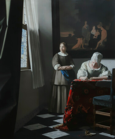 Картина под названием "Schrijvende vrouw m…" - Zapta, Подлинное произведение искусства, Масло Установлен на Деревянная рама…