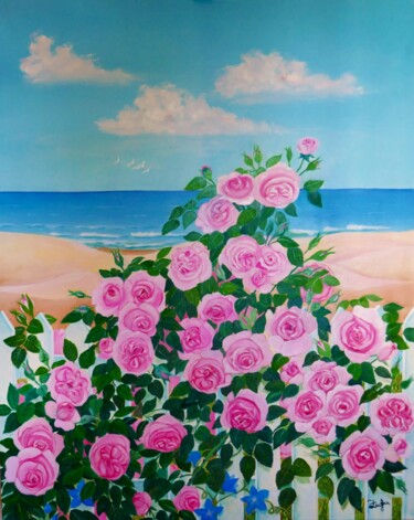 Painting titled "Roses - Joy to my m…" by Zélia Matias, Original Artwork, Oil Mounted on Wood Stretcher frame