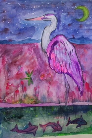 Painting titled "Great Blue Of the H…" by Zen Lucero, Original Artwork, Watercolor