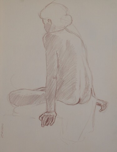 Dessin intitulée "nudo seduto a gambe…" par Zeven, Œuvre d'art originale, Autre