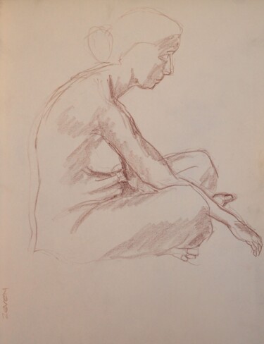 Disegno intitolato "nudo seduto a gambe…" da Zeven, Opera d'arte originale, Altro