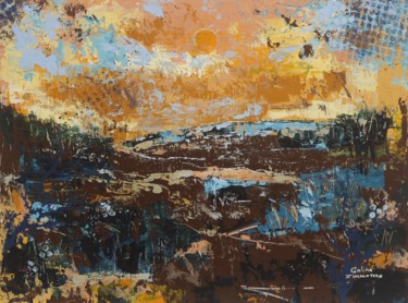 Pittura intitolato "Sunrise on the Moor" da Galina Zimmatore, Opera d'arte originale, Acrilico Montato su Pannello di legno