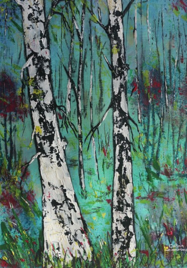 Картина под названием "Silver Birch" - Galina Zimmatore, Подлинное произведение искусства, Акрил