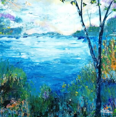 Painting titled "GRACEFUL FOREST LAKE" by Galina Zimmatore, Original Artwork, Oil