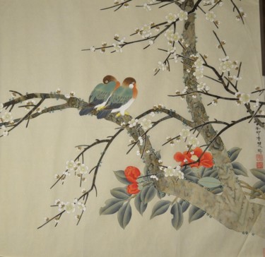 绘画 标题为“Double birds I 双鸟1” 由Huizhen Zhang 张慧珍, 原创艺术品, 颜料