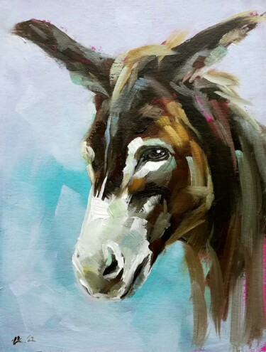 Painting titled "Donkey Painting Far…" by Zhanna Kan, Original Artwork, Oil
