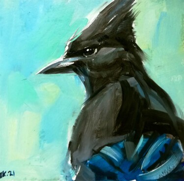 Painting titled "Blue Jay Painting B…" by Zhanna Kan, Original Artwork, Oil