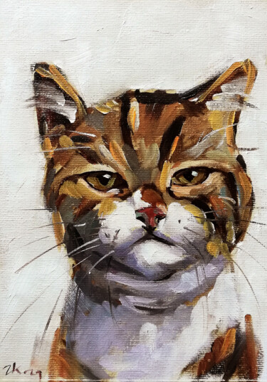 Pittura intitolato "Tabby Cat Portrait…" da Zhanna Kan, Opera d'arte originale, Olio