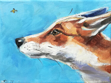 Peinture intitulée "Fox & Bee Wildlife…" par Zhanna Kan, Œuvre d'art originale, Huile