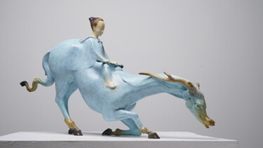 Escultura titulada "小河图-御龙少年（A Boy Ridi…" por Zhao Yongchang, Obra de arte original, Bronce