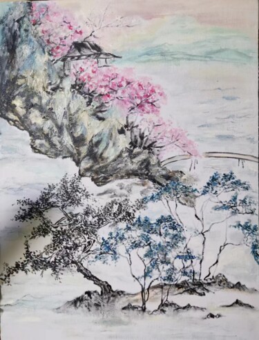Peinture intitulée "晚霞" par Zhe Deng, Œuvre d'art originale, Huile
