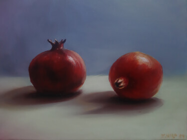 Painting titled "DUET IN CRIMSON" by Zhirayr Khachatryan, Original Artwork, Oil Mounted on Wood Stretcher frame