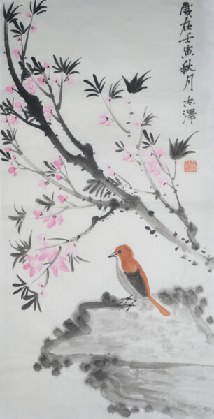 「Spring in April」というタイトルの絵画 志泽 吕によって, オリジナルのアートワーク, インク