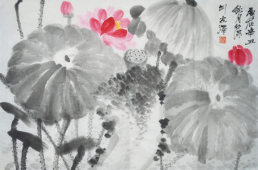Peinture intitulée "Ink Lotus 2" par Zhize Lv, Œuvre d'art originale, Encre