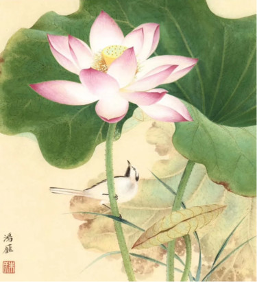 Painting titled "Lotus Breeze no.1" by Hongyan Zhu Zhu Hong Yan, Original Artwork, Analog Print