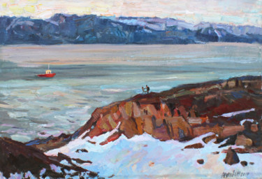 Peinture intitulée "Artist in the arctic" par Juliya Zhukova, Œuvre d'art originale, Huile
