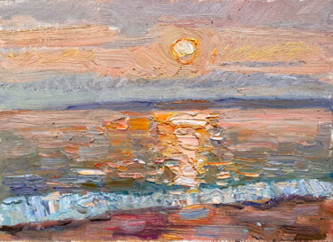 Картина под названием "Pink sunset" - Juliya Zhukova, Подлинное произведение искусства, Масло