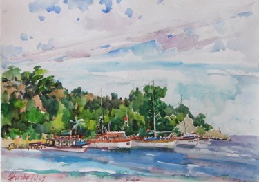 Картина под названием "Yachts Kemer" - Juliya Zhukova, Подлинное произведение искусства, Масло