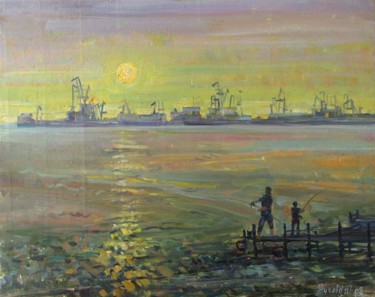 Pintura intitulada "Evening fishing" por Juliya Zhukova, Obras de arte originais, Óleo